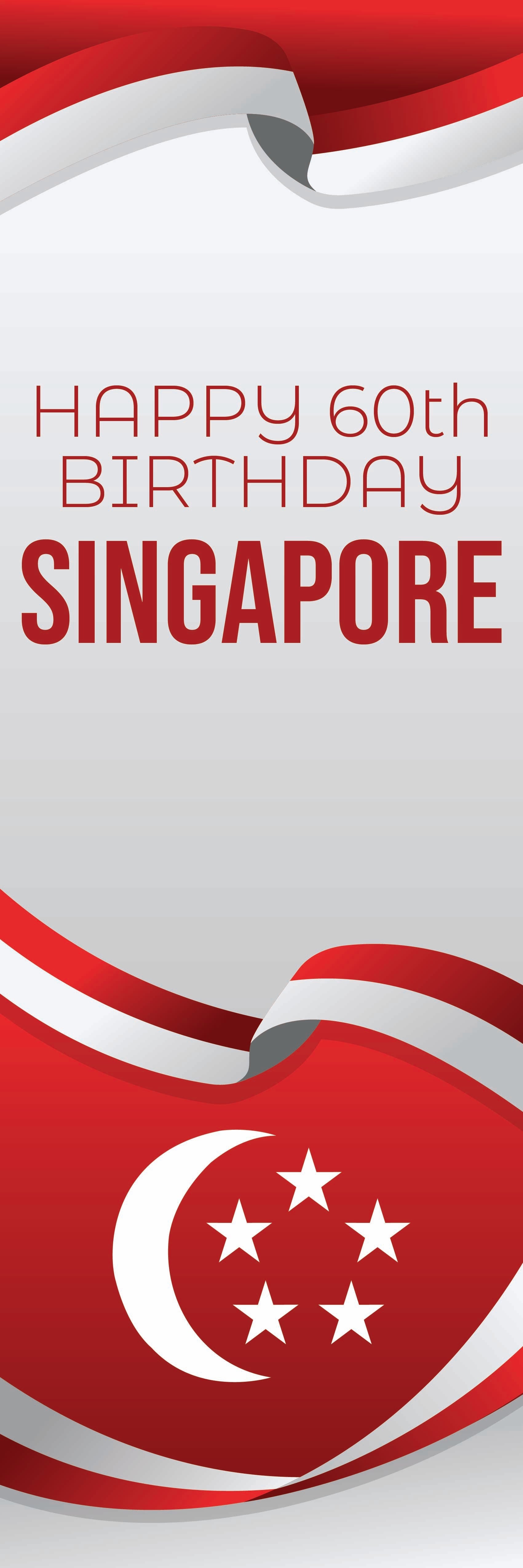 Happy 60th Birthday Singapore text with a red and white design